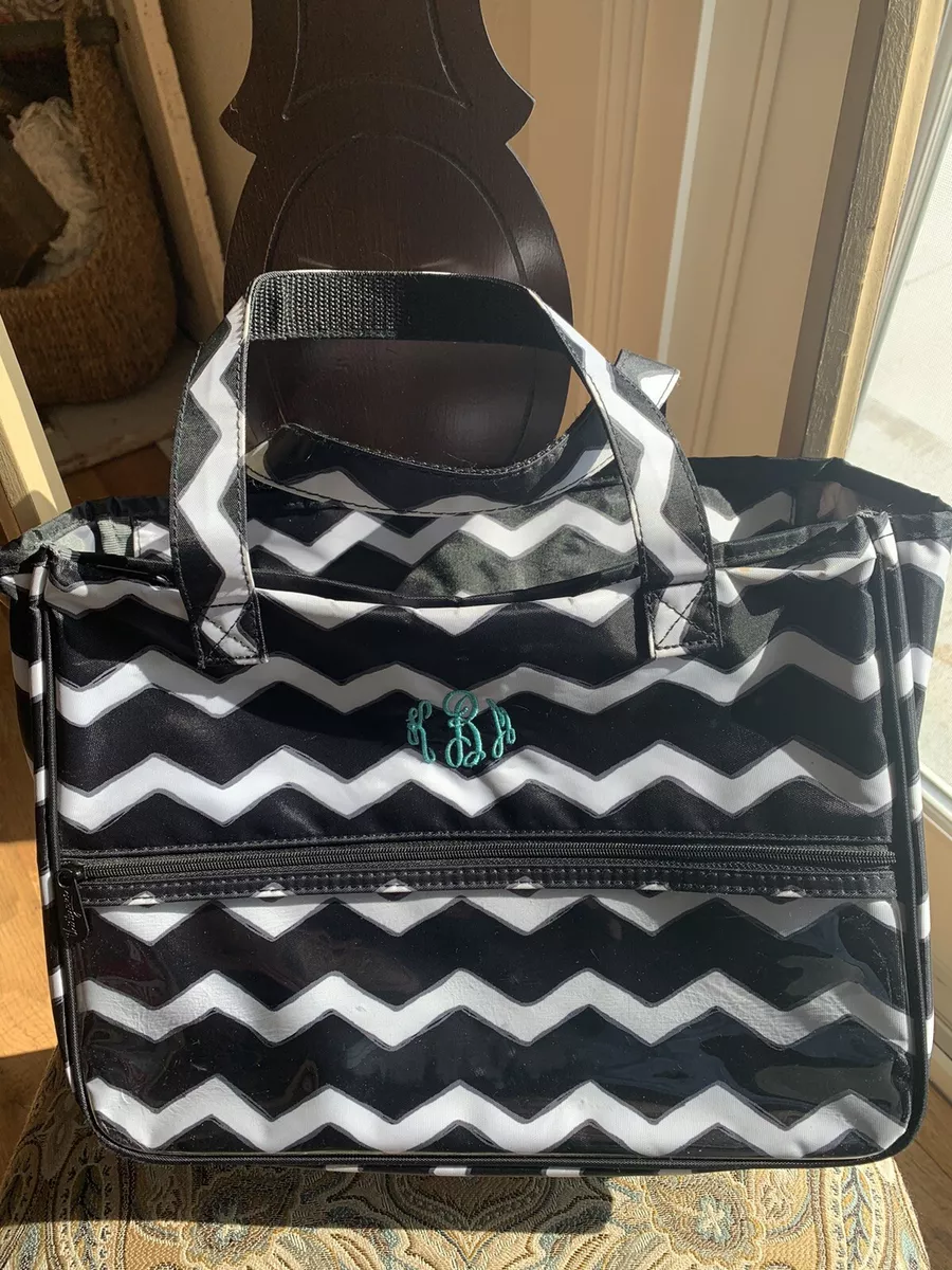 Thirty-One True Beauty Travel Makeup Cosmetic Bag Tote Black CHEVRON  Organizer