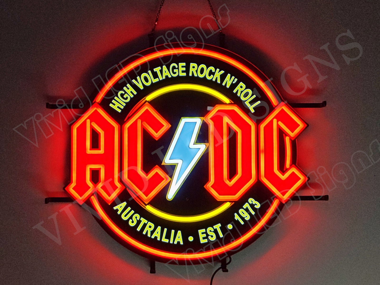 ACDC High Voltage Rock N Roll 24"x20" Vivid LED Neon Sign Light With Dimmer