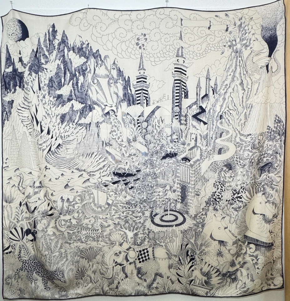 Bufanda chal de cachemir y seda en azul y gris claro A353 Foto 2 de 4