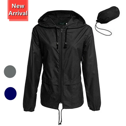 Unisex Adult Waterproof Rain Jacket Zip Up Hooded Lightweight Windbreaker Coat - Picture 4 of 17