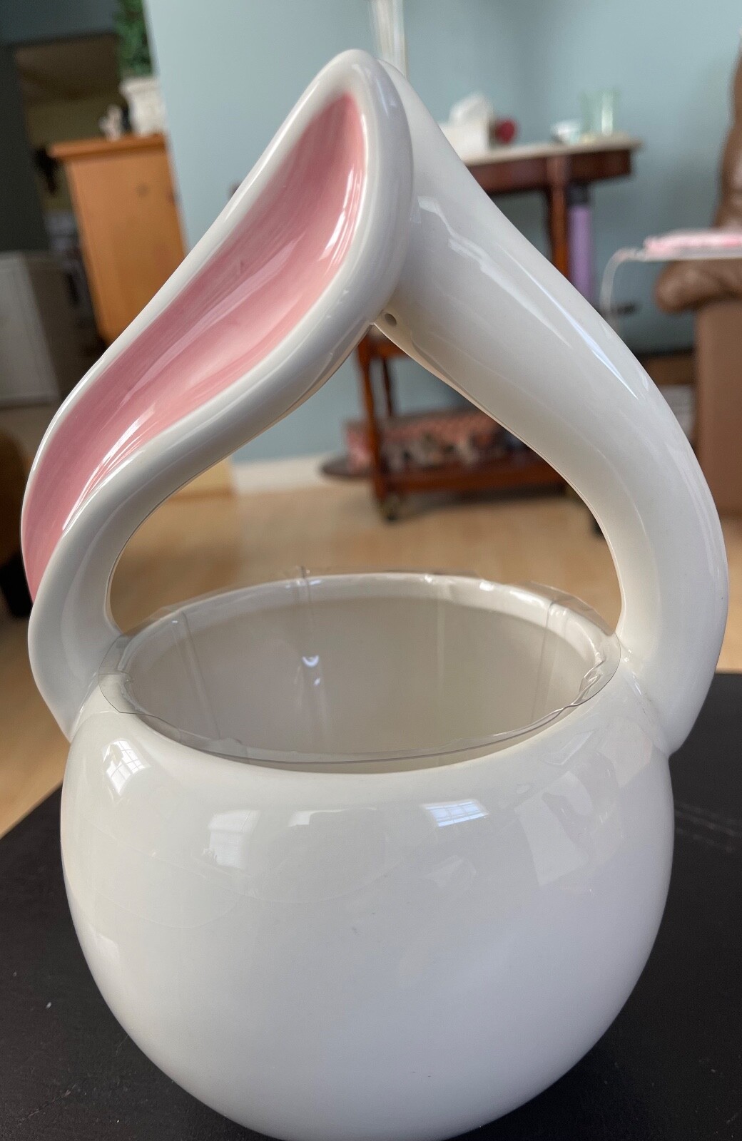 Teleflora Gift White Ceramic Easter Bunny Planter w/ Pink Ears and Liner eBay