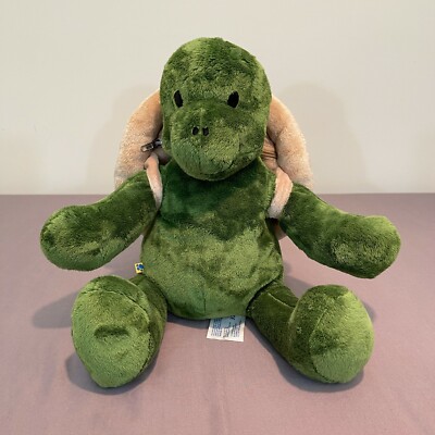 Build A Bear Green Trekkin 16'' Turtle Plush Removable Shell Zippered Backpack