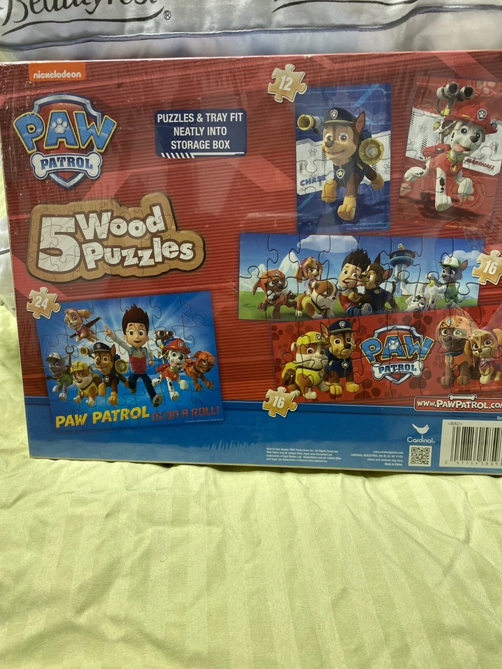 5 деревянных пазлов Nickelodeon PAW PATROL с коробкой для хранения НОВЫЕ - Изображение 2 из 2