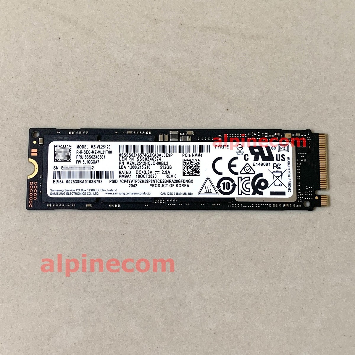 ✓ Samsung SSD 512GB M.2 2280 PCIe 3.0 Gen3 x4 NVMe MZ-VL25120