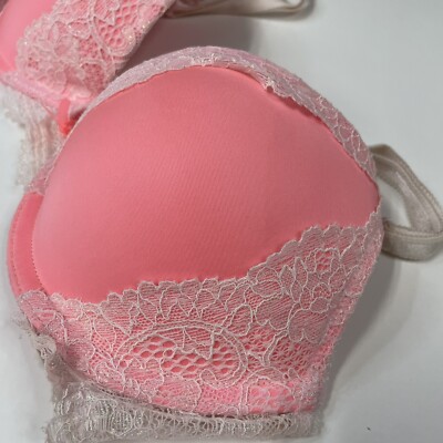 Dream Angels Victorias Secret 32C Pushup Bra Pink Off White Floral