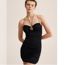 MANGO Ruched Mini Dress – Black