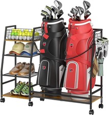Golf Bag Storage Rack for Garage with Wheels, Organizer for Golf Bag and Equipme