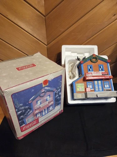 Coke True Value Town Square Christmas Village Lighted Building with Box Vintage