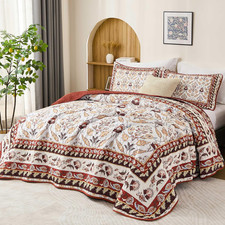 King Size Quilt Sets, Burgundy Floral Quilt Set King 3 Pieces Red Boho Bedspread
