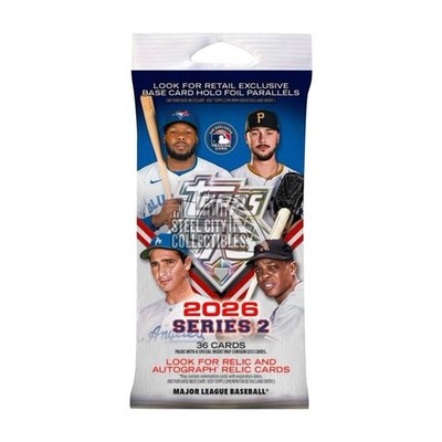 2x 2026 Topps Series 2 Baseball MLB Fat Packs-36 cards per pack, 72 cards total