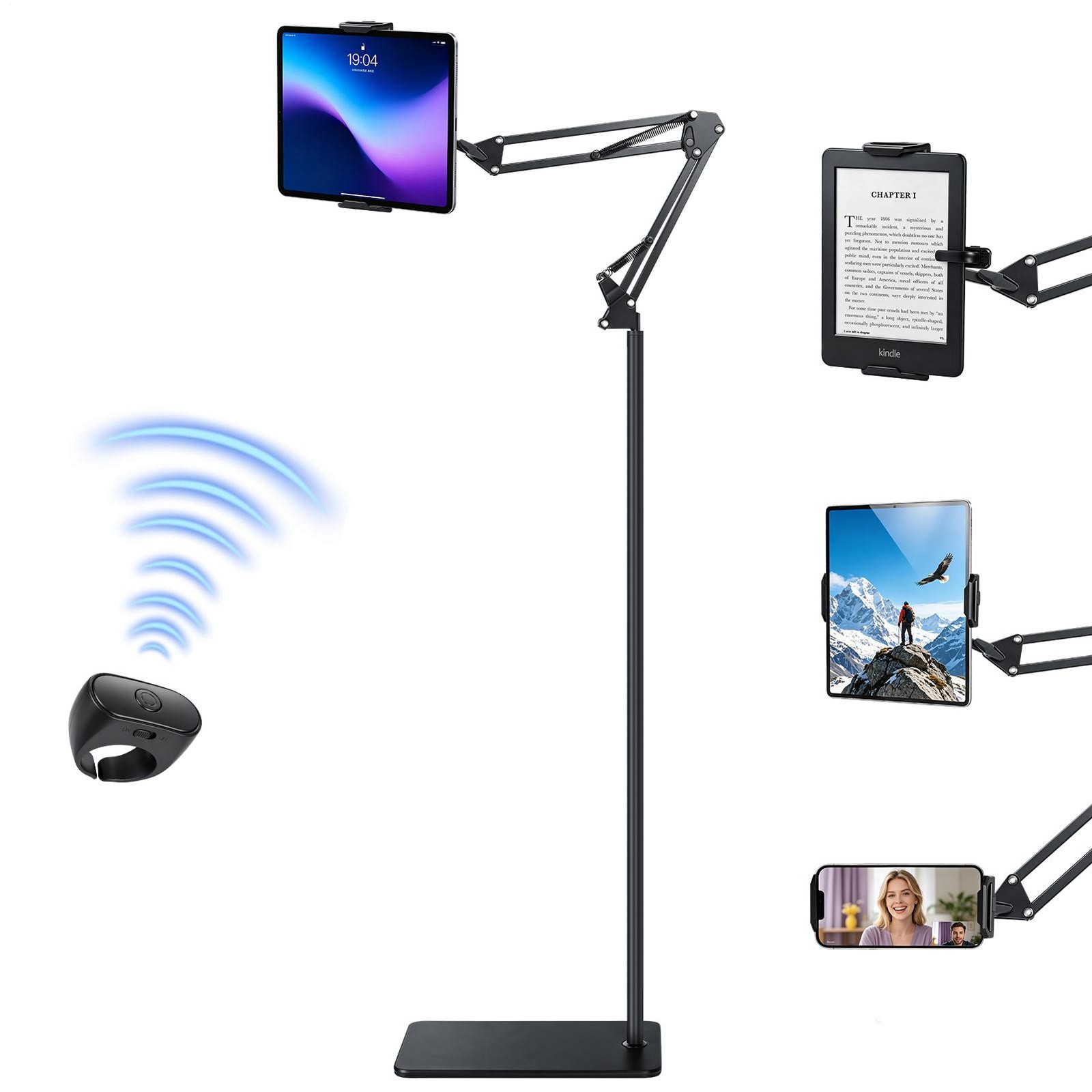 Supporto da Pavimento per Tablet 360° con Telecomando Supporto Cellulare Altezza Regolabile foto 2