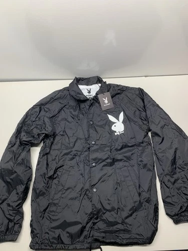 Playboy Bunny Snap Button Windbreaker Graphic Jacket Mens Small Black Streetwear - product listing photo