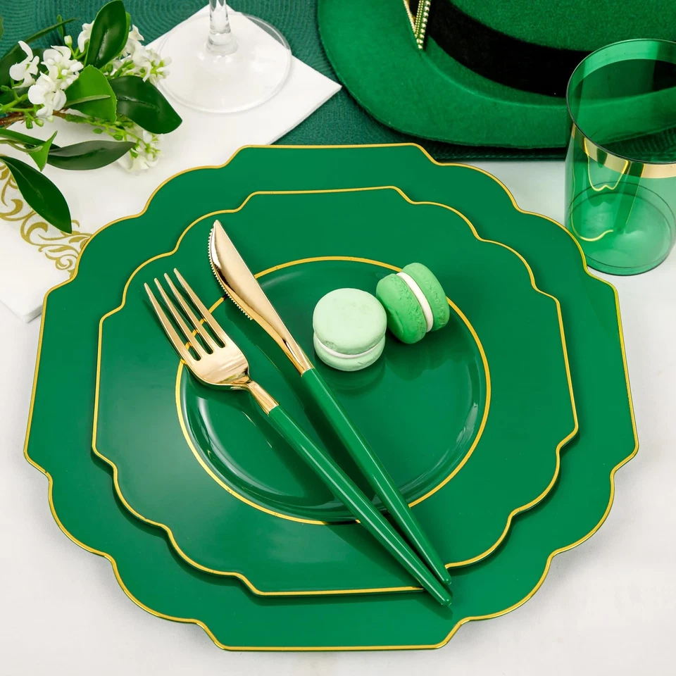 140PCS Green Plastic Plates - Heavy Weight Disposable Plates for 20Guests Inc... - Image 4 of 4