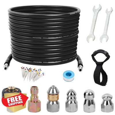 #ad 50FT Sewer Jetter Kit Pressure Washer Drain Cleaner 5800 PSI Hose $125.99