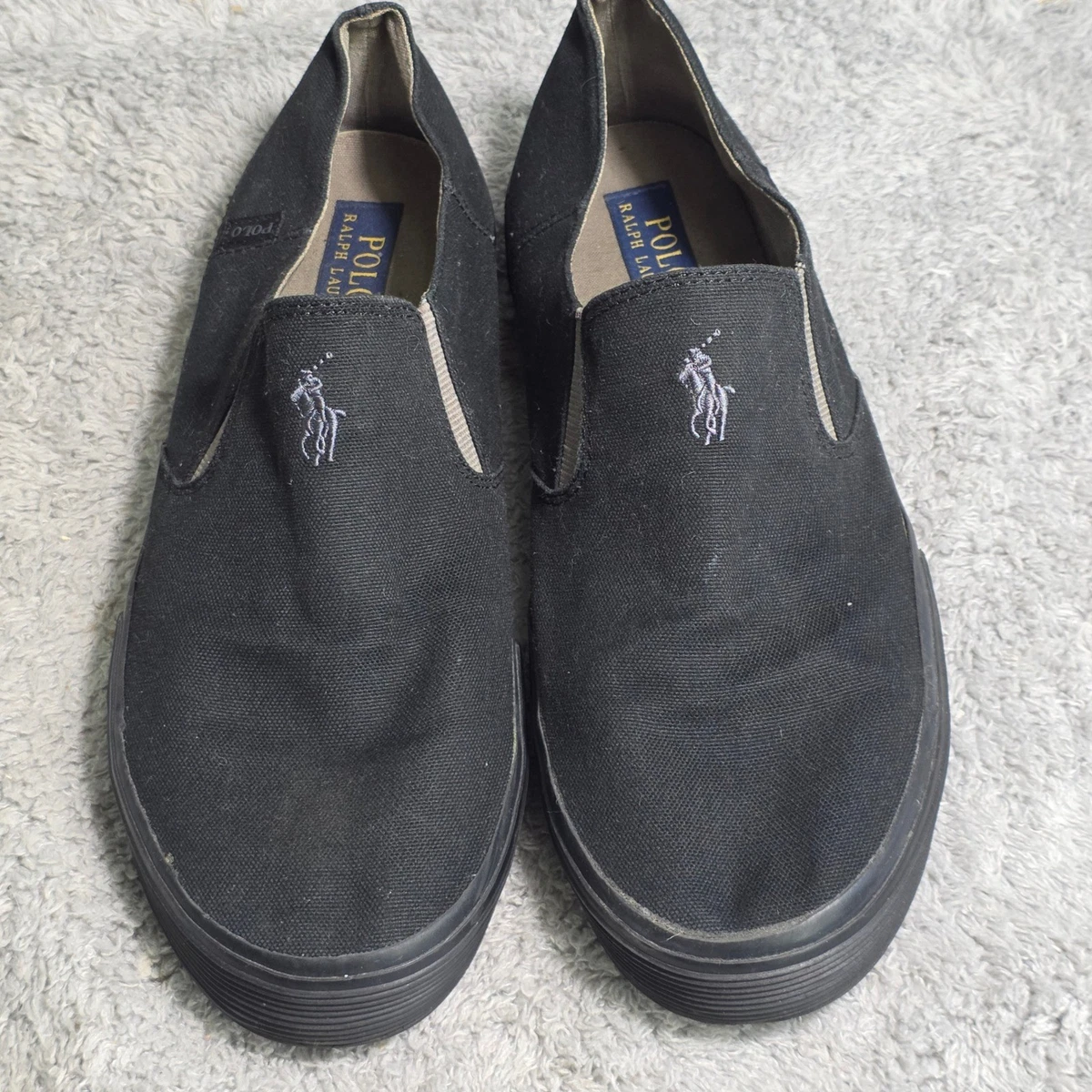 Polo Jeans Co Shoes Mens 9.5D Black Leather Slip On Loafer Comfort Hook and Loop Ralph Lauren Leather Upper Black Casual Shoes for Men for  main image 4