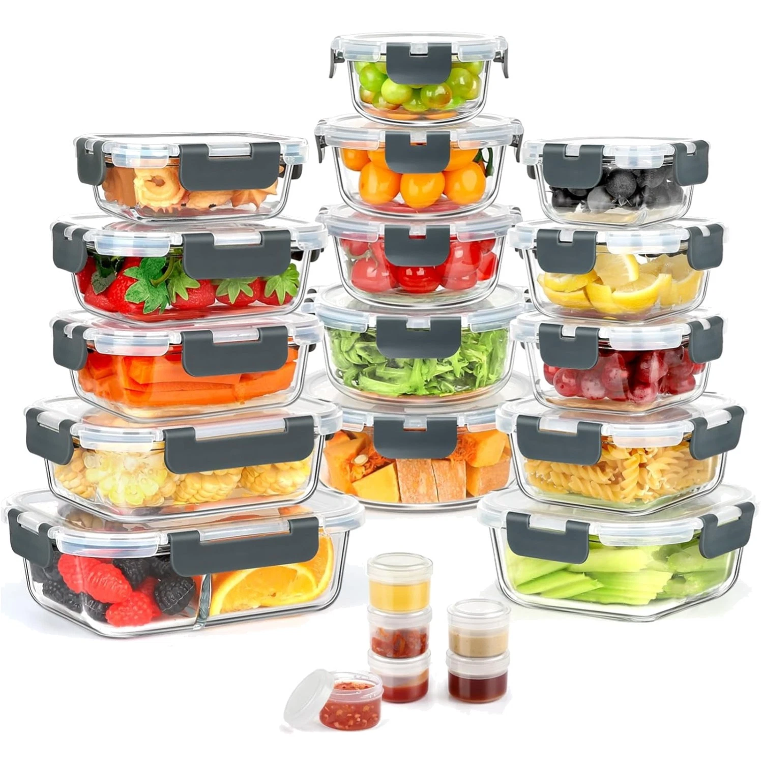 42pcs Glass Food Storage Containers with Lids Set, 21 Containers & 21 Lids In...