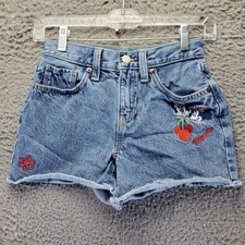 Old Navy Disney Shorts Girls 10 Blue Minnie Mouse Embroidered High-Rise Denim