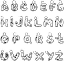 26Pcs Letter Charms for Jewelry Making, Silver Bubble Alphabet Charm