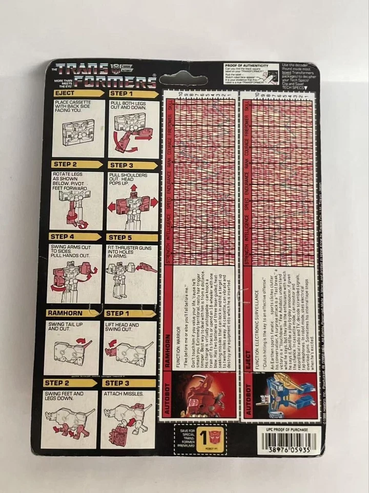 Transformers G1 Ramhorn Eject SILVER NEW MOSC 1986 Vintage Hasbro Macau - Image 3 of 4