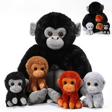 5 Plush Gorilla Orangutan Animals Set 14 Inch Large Mommy Gorilla with 4 Baby...