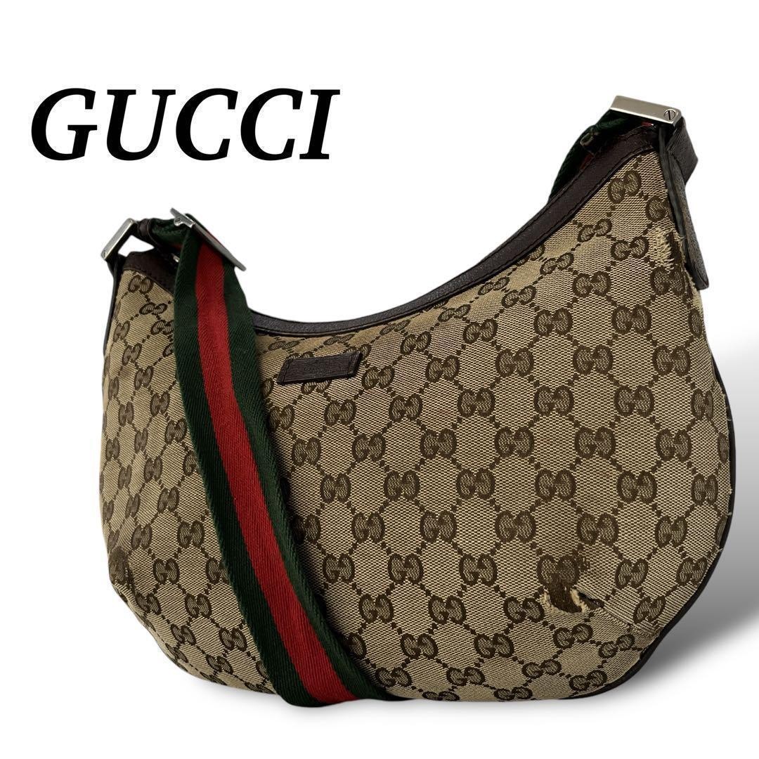Gucci Shoulder Bag GG Pattern Sherry Line Half Moon Leather