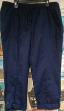 Talbots Womens Navy Blue Wide Leg Drawstring Pants 100 Cotton Very Comfy