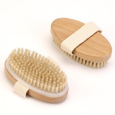 2Pcs Natural Bristle Exfoliating Brush, Body Scrubber for Lymphatic Wooden