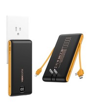 VEEKTOMX Portable Charger with Built in 10000mAh, 10000mAh Dark Gray-Yellow