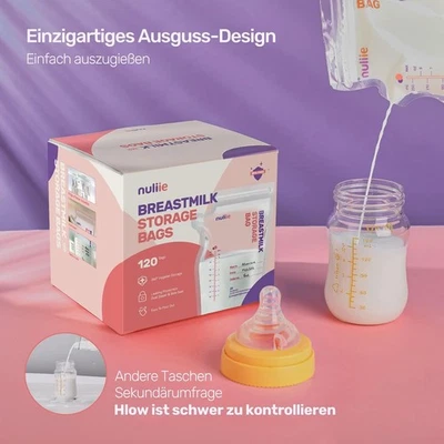 Nuliie Muttermilchbeutel 250ml BPA-frei Muttermilch Aufbewahrung 120 Stück