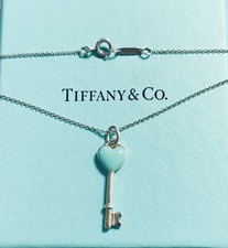 Tiffany  Co. Silver Blue Heart Key Pendant Reversible 1  3.2 Grams 16  