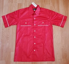 Buffums CA Vintage Early 80s SMALL Red Polyester Button Up Collar Shirt NOS NWT