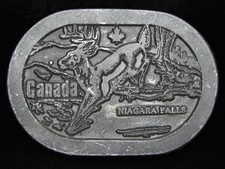 PE07151 VINTAGE 1970s  CANADA NIAGARA FALLS  COMMEMORATIVE PEWTER BELT BUCKLE