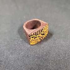 Hand Painted Wooden Ring Size 8 Brown Gold Band Boho Style
