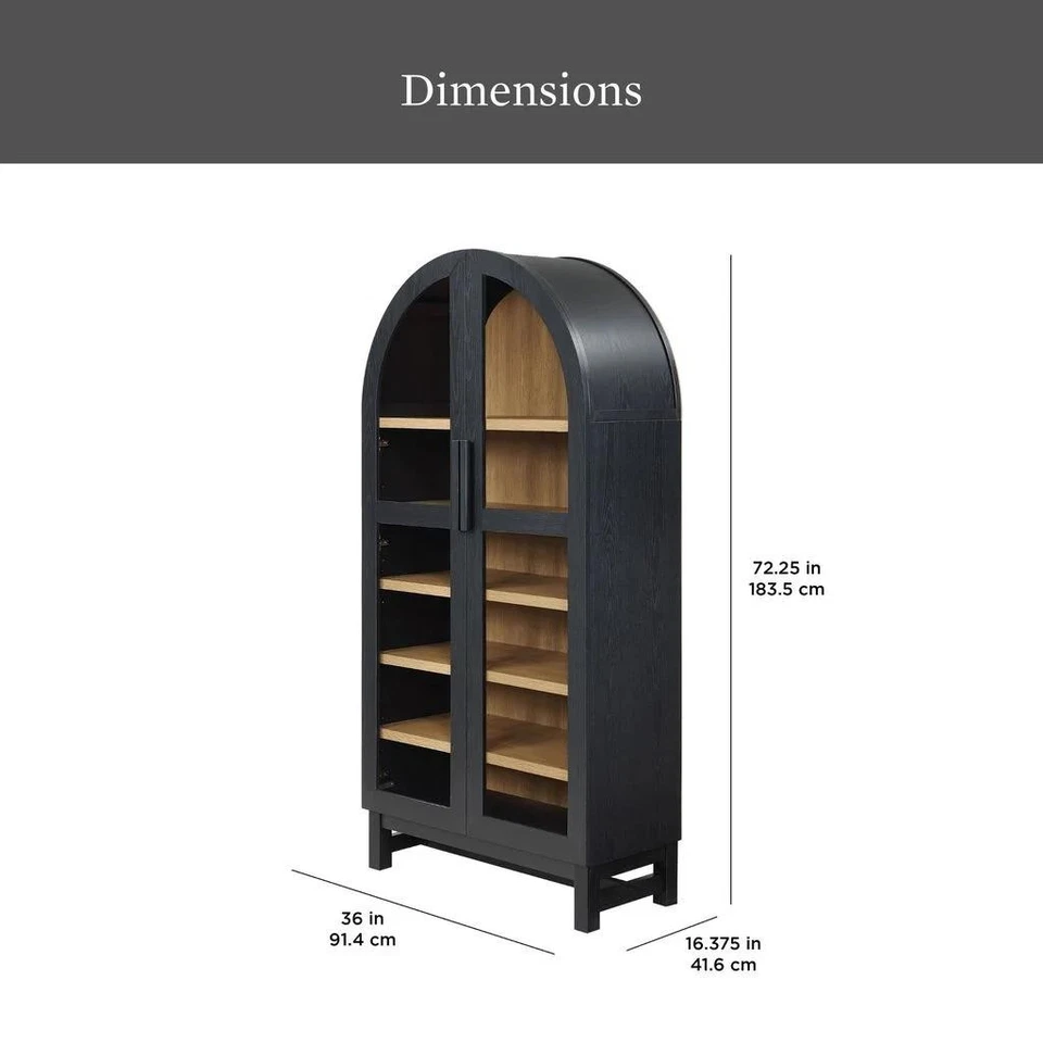 Modern Juliet Arch Black Accent Cabinet With Glass Front Accent Display Cabinet - Image 3 of 4