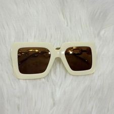 Cream Square Oversized Sunglasses Gold Chunky Chain Link Temples Retro Statement
