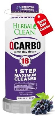 Herbal Clean - QCarbo16 Same-Day Detox Drink, Grape Flavor, (16 fl oz) 