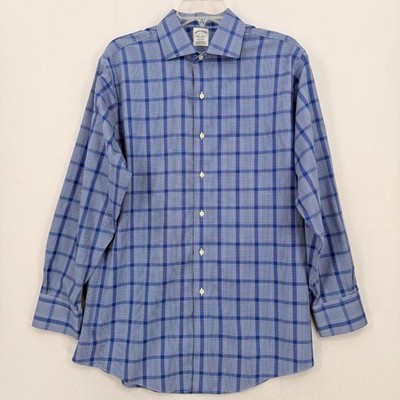Brooks Brothers Regent Men s 16-33 Blue Plaid Dress Shirt Non Iron Supima Cotton
