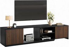 Modern Extendable TV Stand for TVs up to 90" with Storage Cabinets, Black