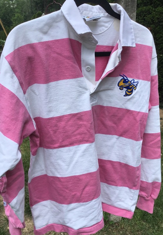 Barbarian Rugby Polo Shirt M Pink White Hornet Logo Long Sleeve Maybe Ladies