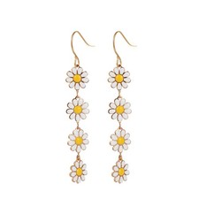 60/70s Daisy Flower Dangle Drop Earrings for Women Sun Flower Enamel Dainty Eleg