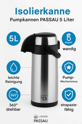 5 Liter Thermo-Pumpkanne Thermoskanne Pump-Isolierkanne Edelstahl NEU