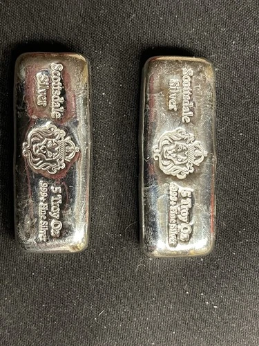 Scottsdale Mint 5 oz Bars (2) 999 Silver Total 10 Ounces Silver Bullion