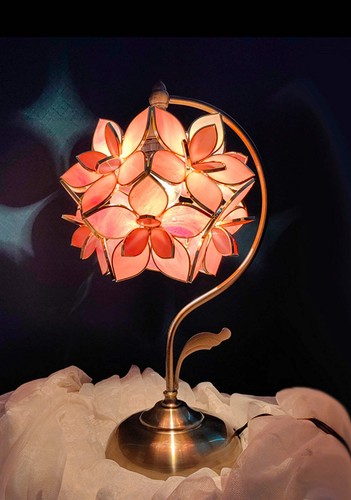 Tiffany Stained Glass Flower Cherry Blossom Petal Table Lamp - Picture 2 of 6
