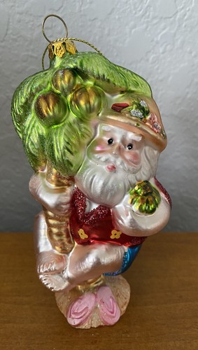 Brighten the Season "SANTA CLIMBING COCONUT TREE" TROPICAL Christmas Ornament