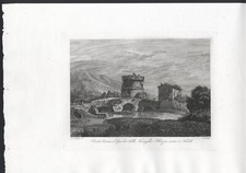 TIVOLI, PONTE LUCANO E TOMBA FAM. PLAUZIA, di COTTAFAVI , grande incisione, 1843