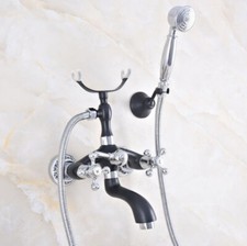 Black Chrome Brass Bath Claw foot Tub Faucet / Filler With Hand Shower sna638