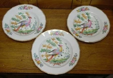3 Antique Porcelain Rimmed Soup Bowls w/ Painted Storks - A. Schmidt & Son NY