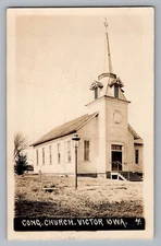 Victor Iowa IA Congregational Church Real Photo Postcard RPPC 1913