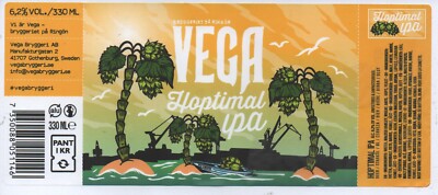 Sweden - Beer Can Sticker Label - Vega Brewing, Gothenburg - Hoptimal IPA
