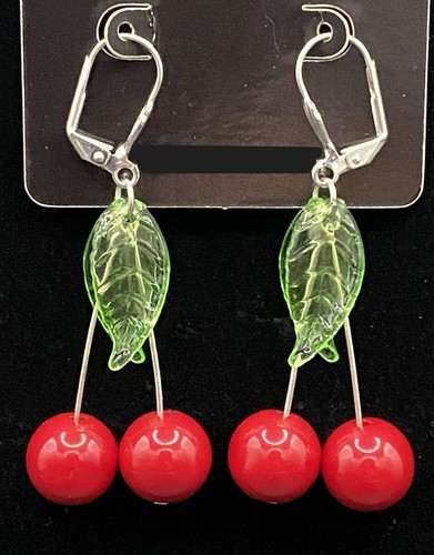 Cherry Earrings with Silver Tone Leverbacks by Neanie-Bot